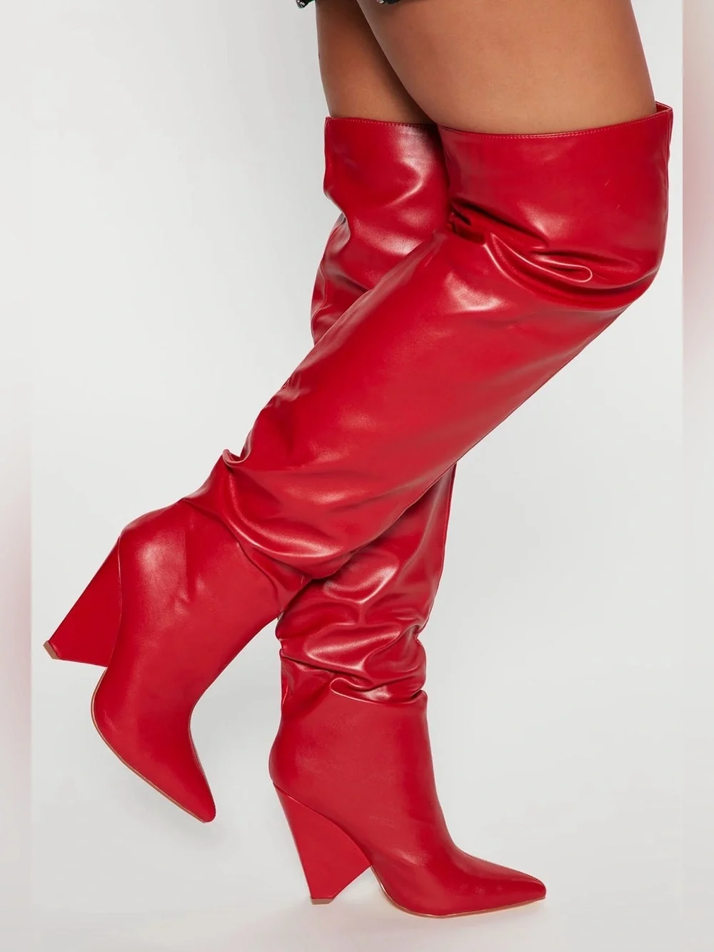 Red Over the Knee Slouch Boots Pointed Toe Block Heel Women’s Size 9